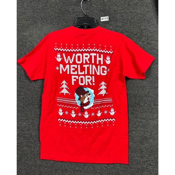 Buc-ees Christmas T-Shirt Unisex Size M Red Holiday "Worth Melting For" - Picture 2 of 5